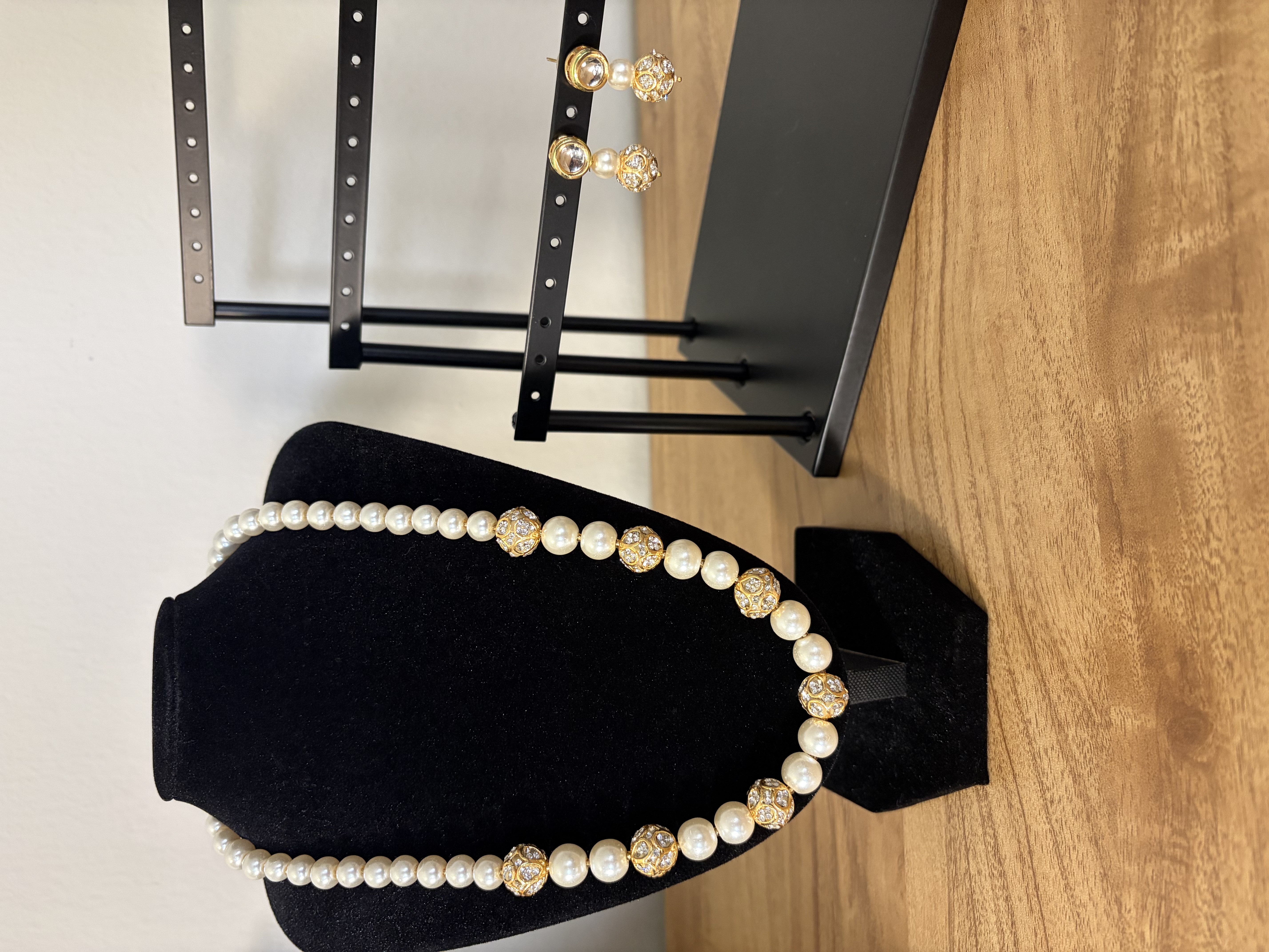 Pearl & Crystal Long Necklace Set
