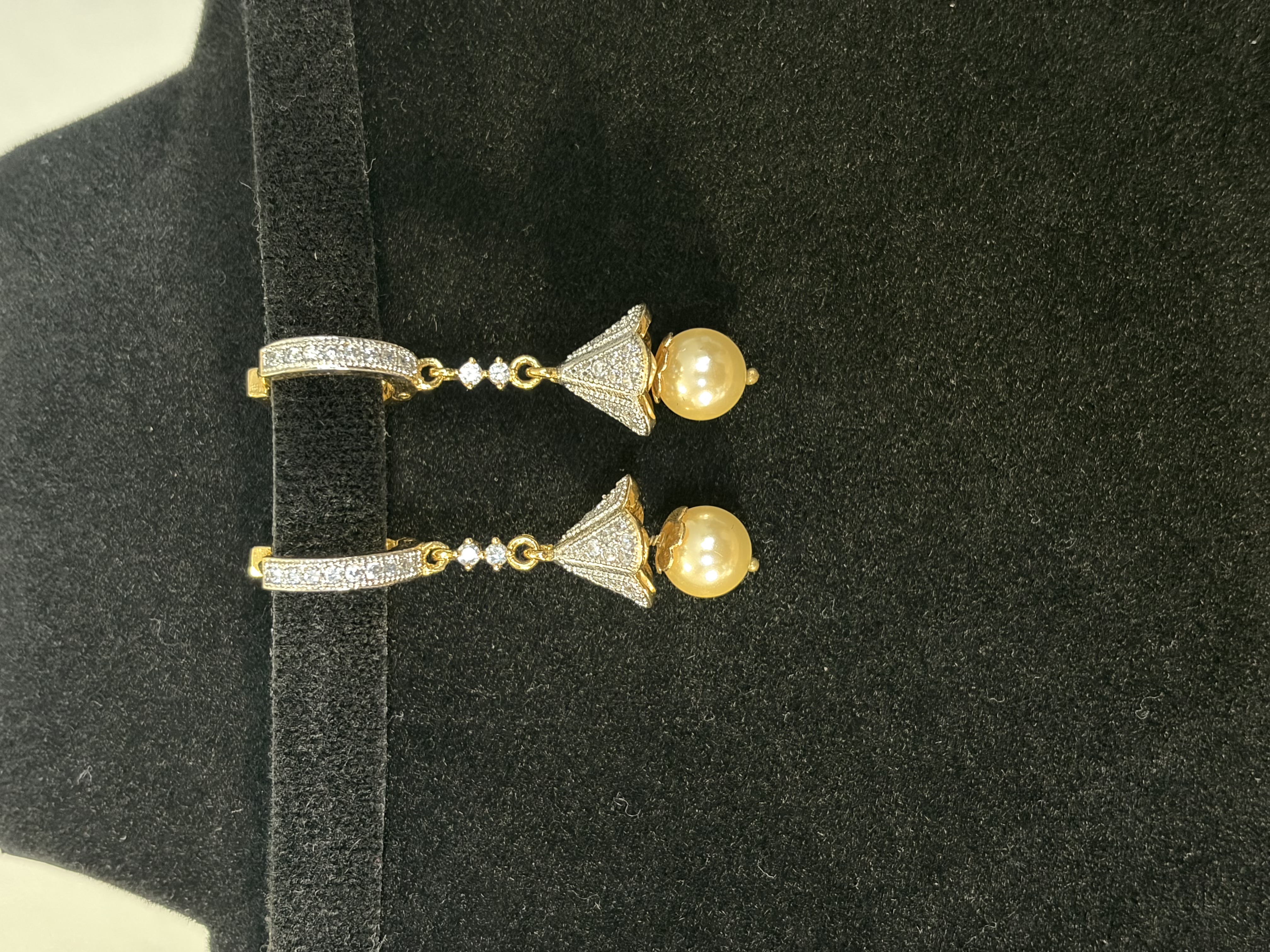 Gold CZ & Pearl Drop Earrings