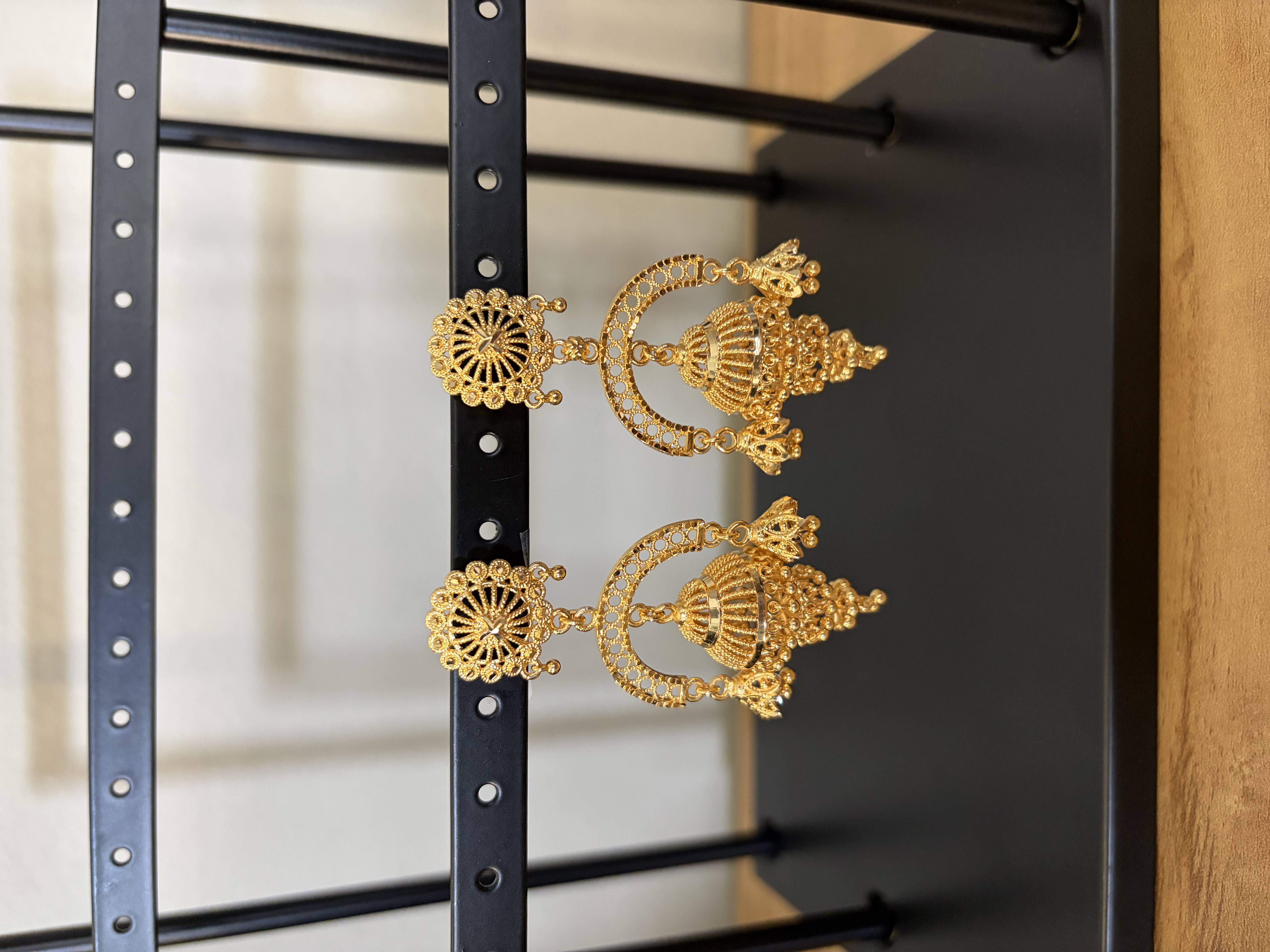 Gold Ornate Filigree Chandbali Jhumka Earrings