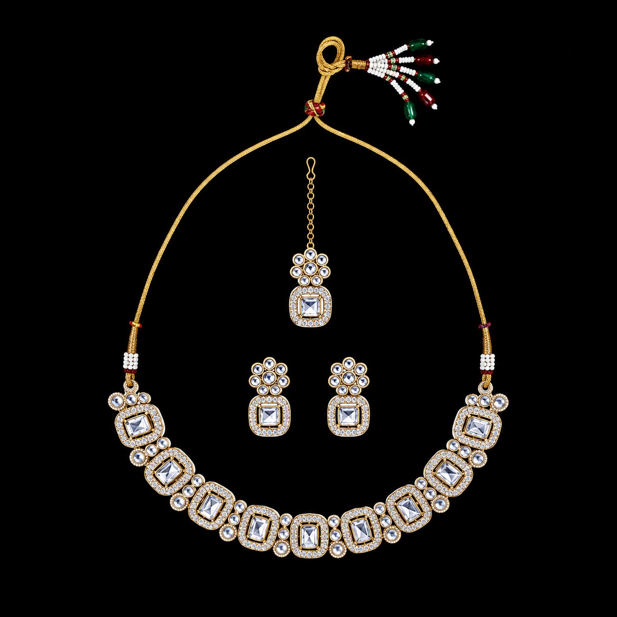 Silver CZ Geometric Choker Set