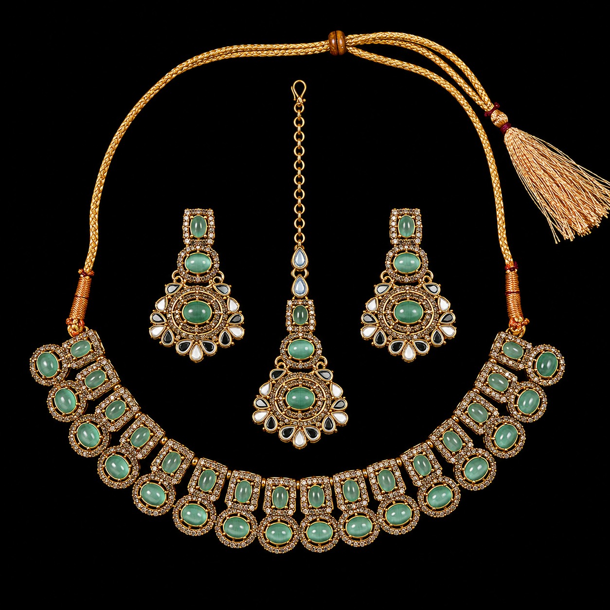 Teal CZ Choker Set with Tassel