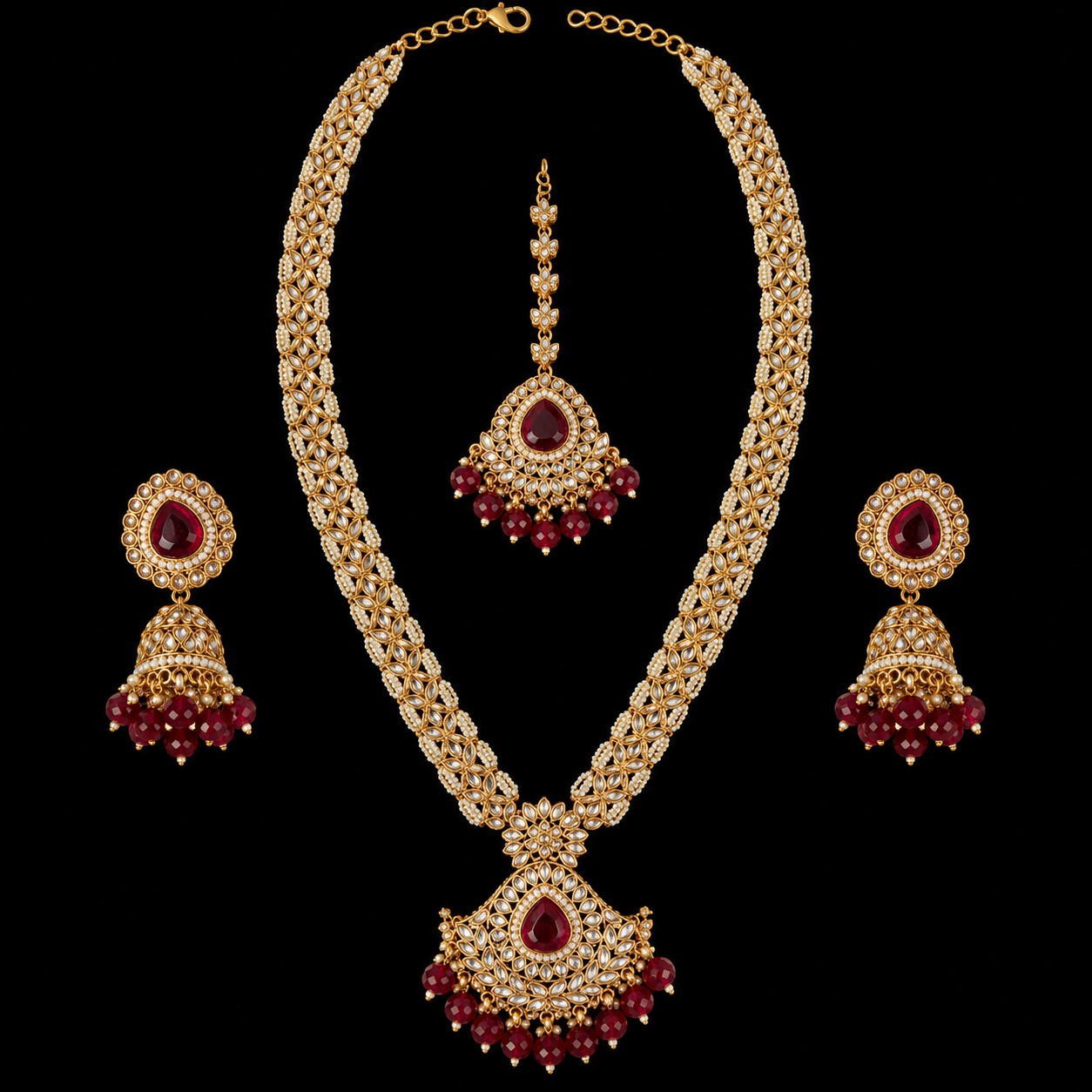 Gold Rani Haar with Red Stone Medallion